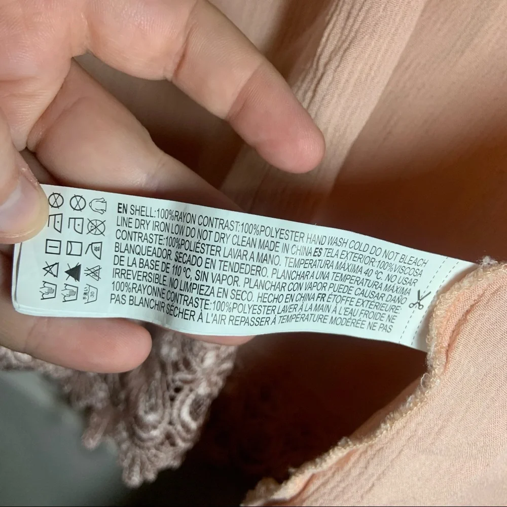 Forever 21 Peach/Pink Open Front Lace Crochet Trim Kimono Small - Picture 6 of 7